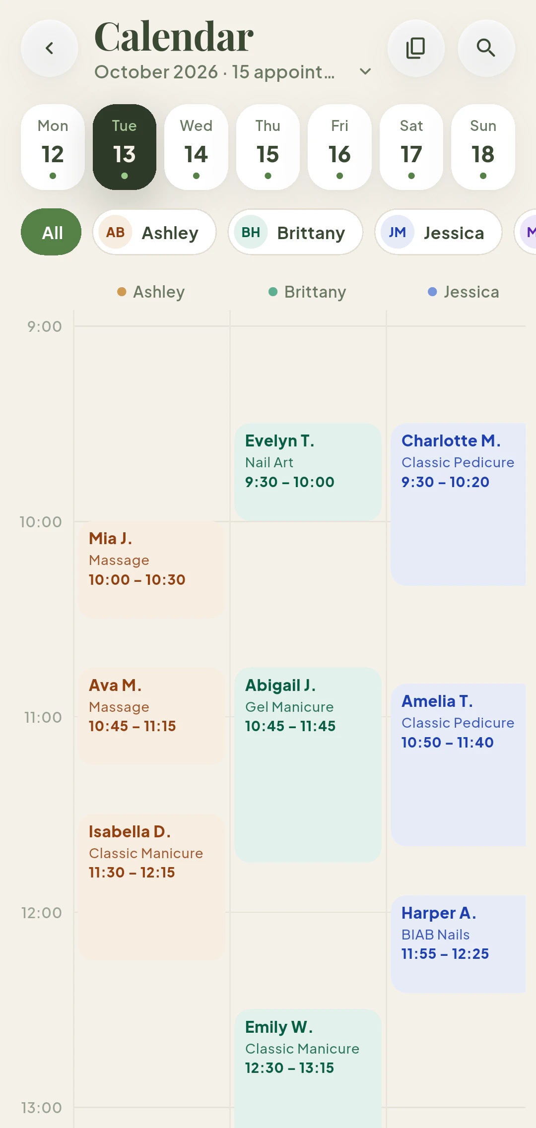 Vue agenda et timeline